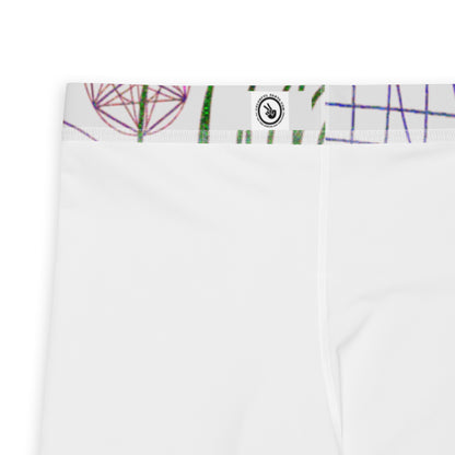 Men's all-over print leggings with white background, full-back view alternate angle.