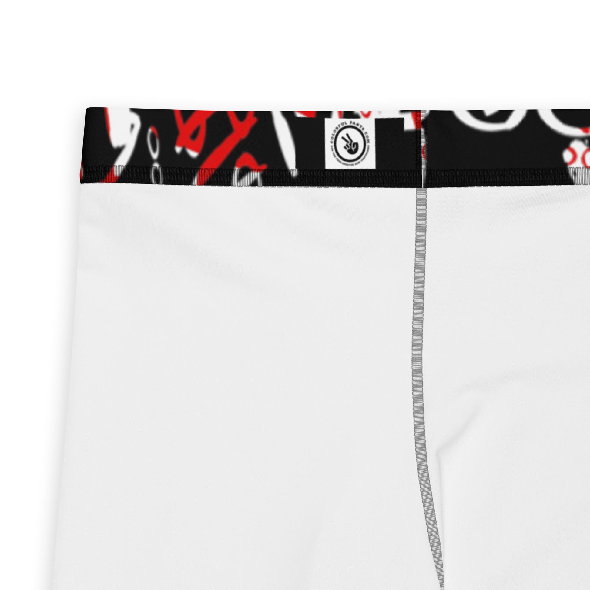 Men's all-over print leggings with white background, full-back view.