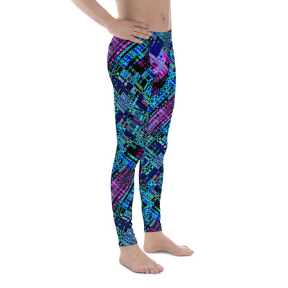 Men's all-over print leggings with white background, left-side view.